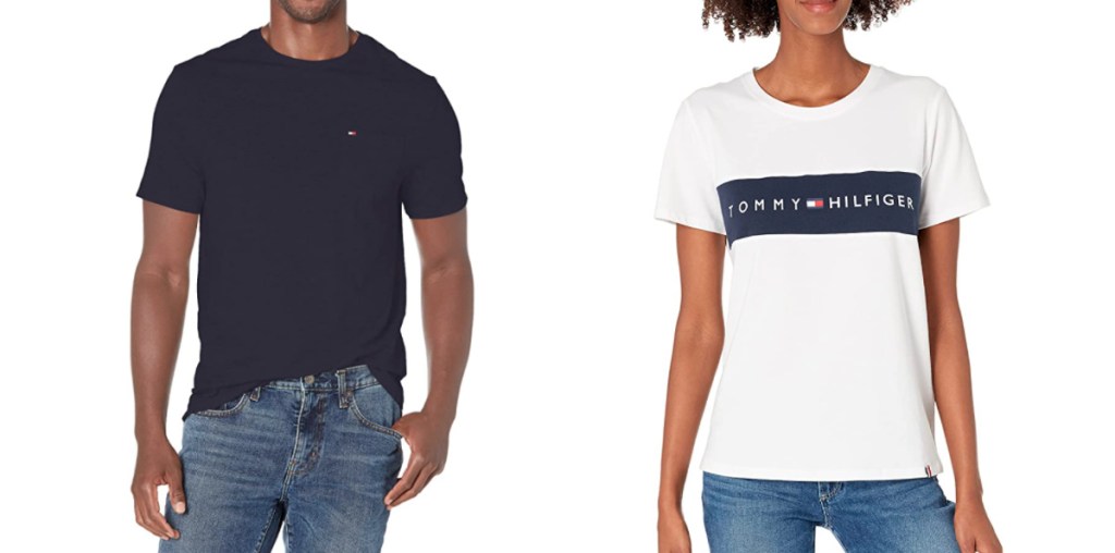 man and woman wearing Tommy Hilfiger tees