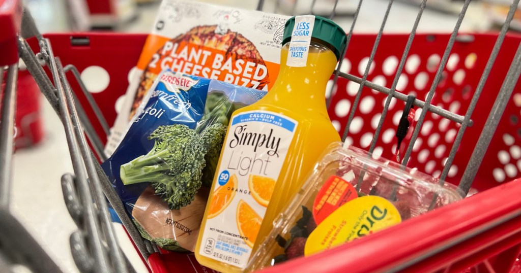 groceries in a Target shopping cart