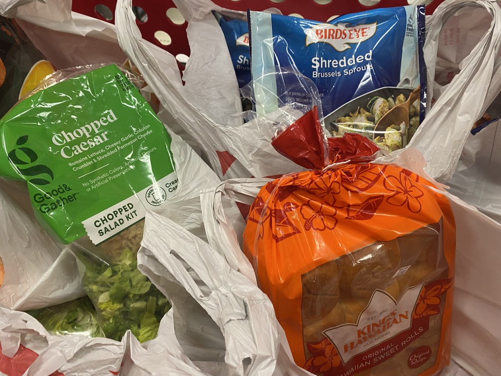 Target salad bread and vegetables in bags