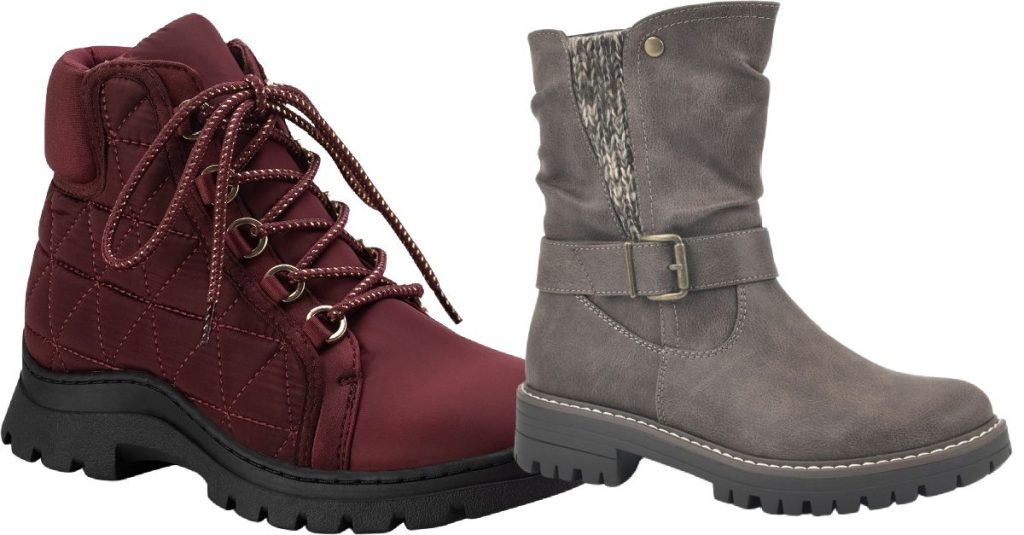 women's quilted red boot and women's gray boot