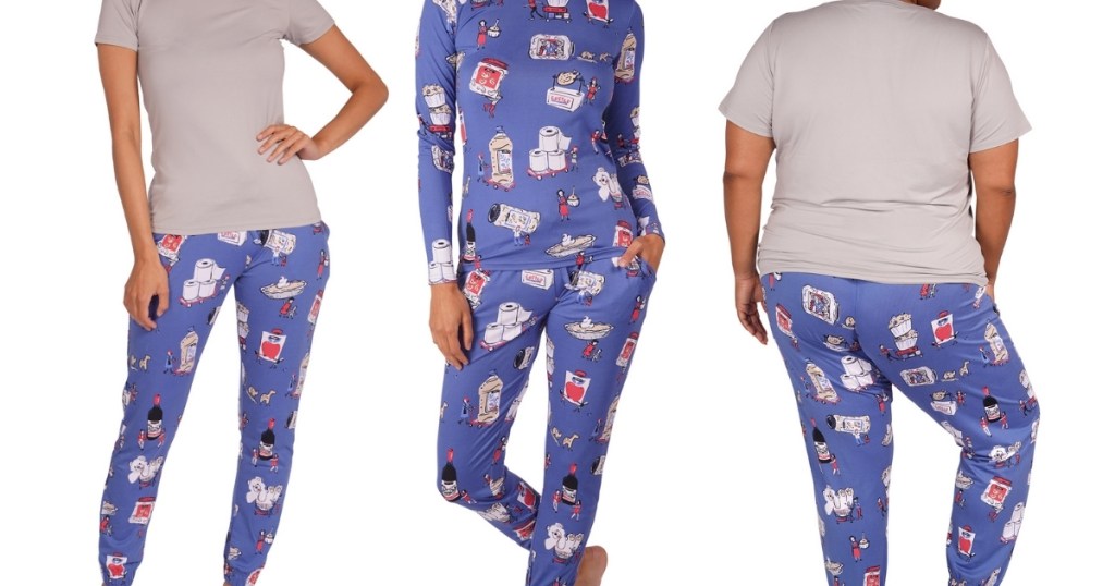women's costco themed pajamas with long sleeved top and short sleeved