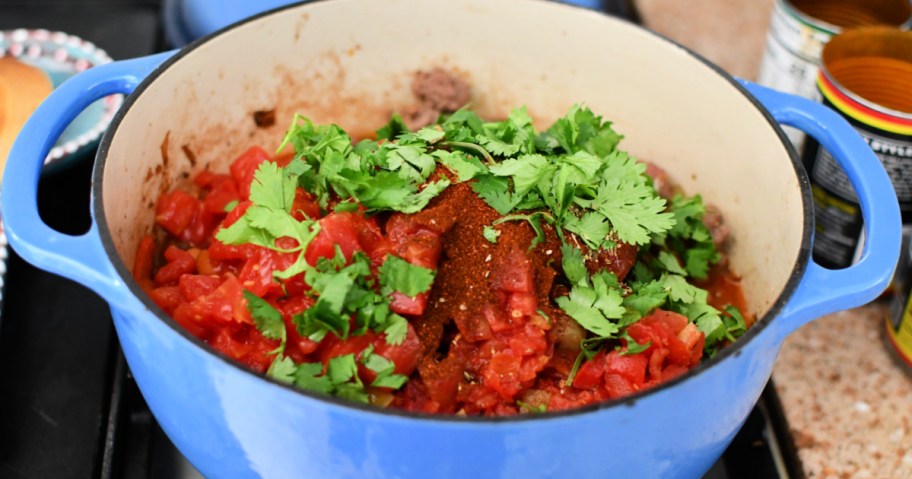 adding cilantro to chili