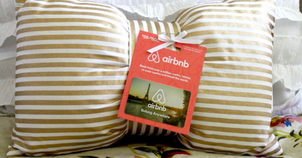 airbnb gift card on pillow