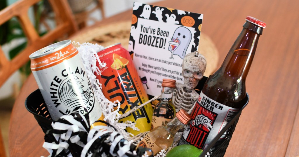 halloween you've been boozed gift basket with drinks 