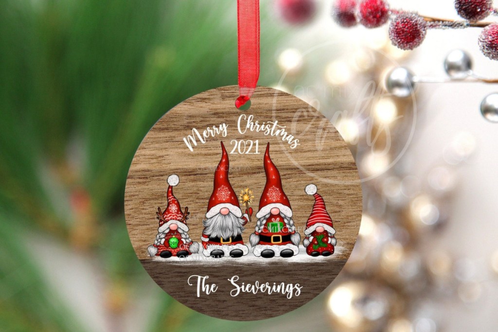 customizable gnome family Christmas ornament