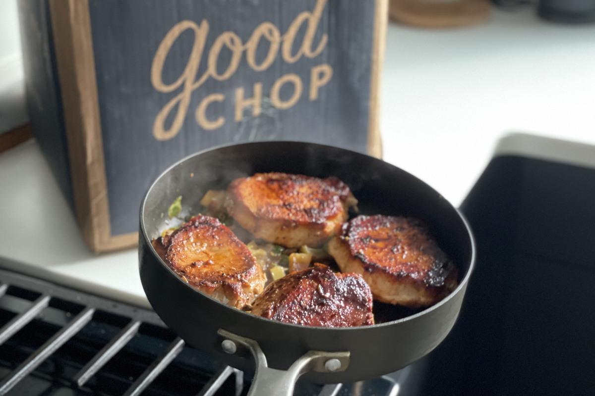 Good Chop pork chops in pan