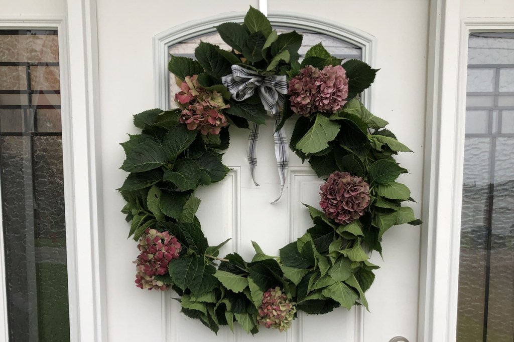 hydrangea wreath on display