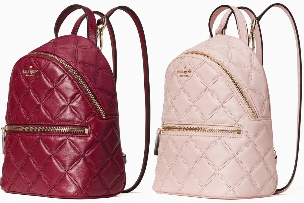 maroon and pink kate spade quilted backpacks