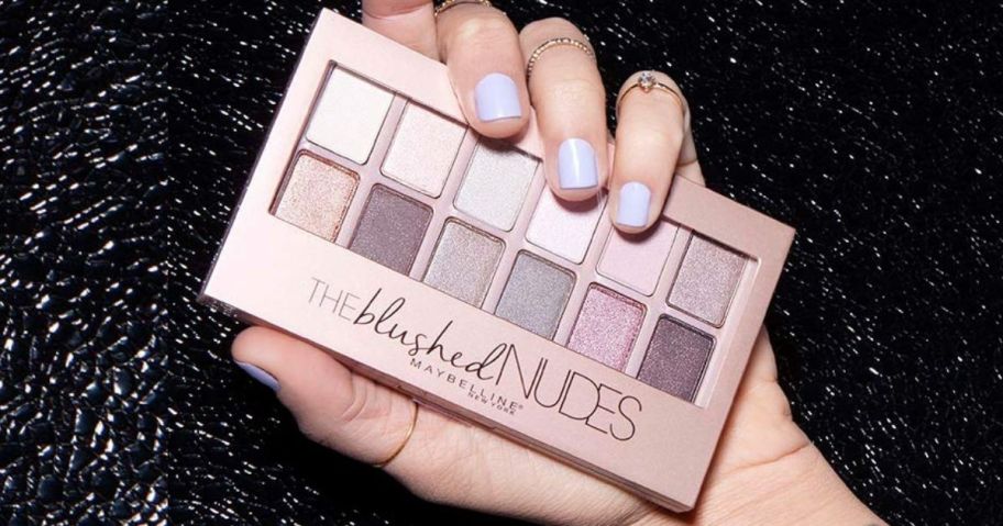 Maybelline The Blushed Nudes Eyeshadow Palette Makeup in hand