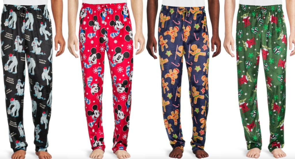 four pairs of holiday pants
