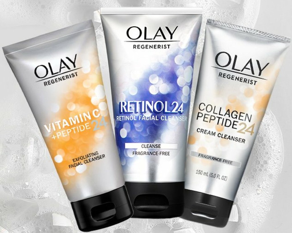 three olay cleansers