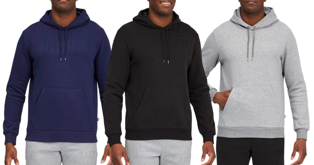 puma sweatshirts in navy, black and gray
