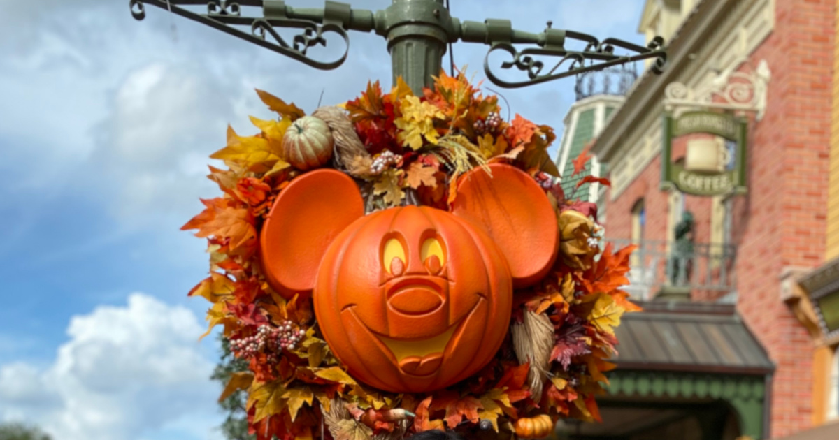disney halloween tips mickey pumpkin wreath on main street