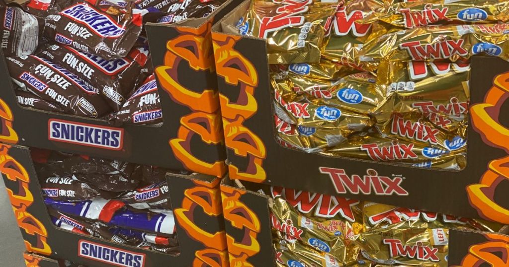 Snickers and Twix bags of candy