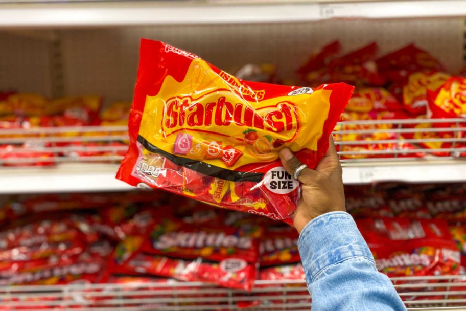 starburst fun size bag in hand