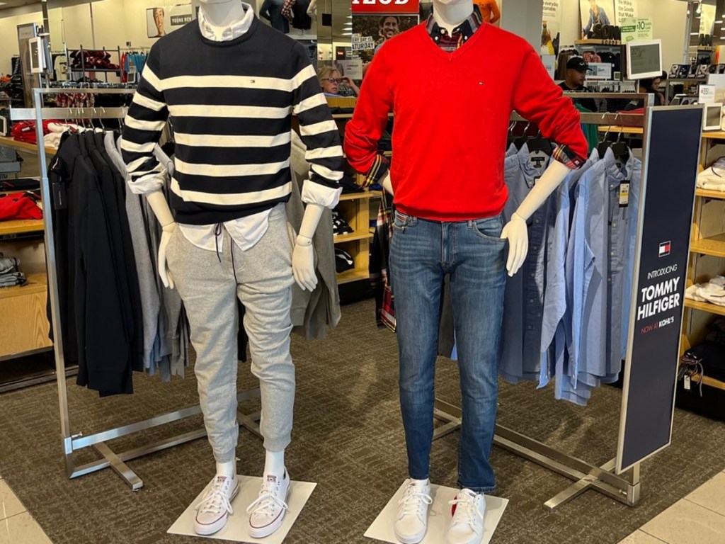 two manequins wearing Tommy Hilfiger men's clothing