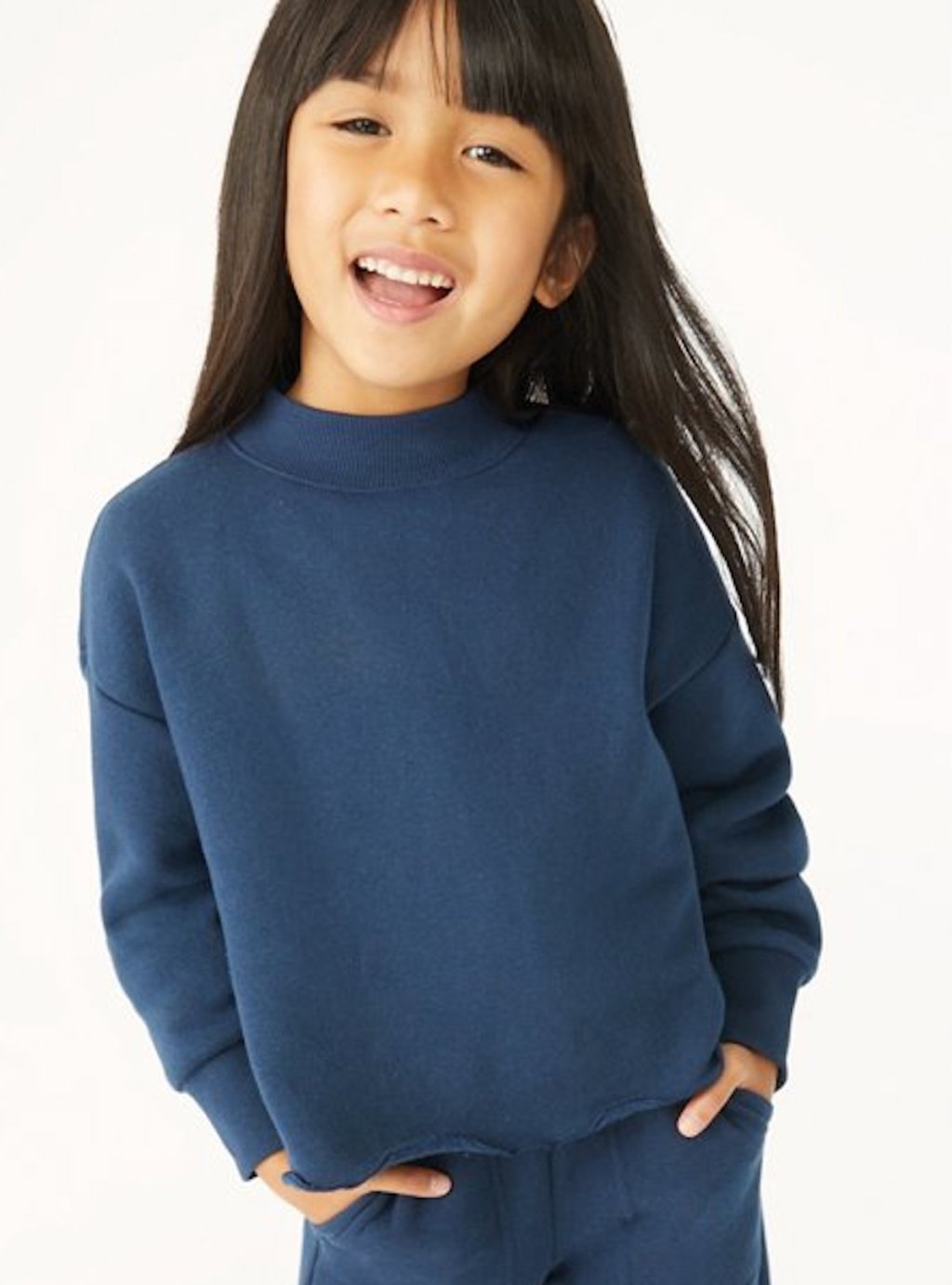 stock photo of girl wearing blue sweater 