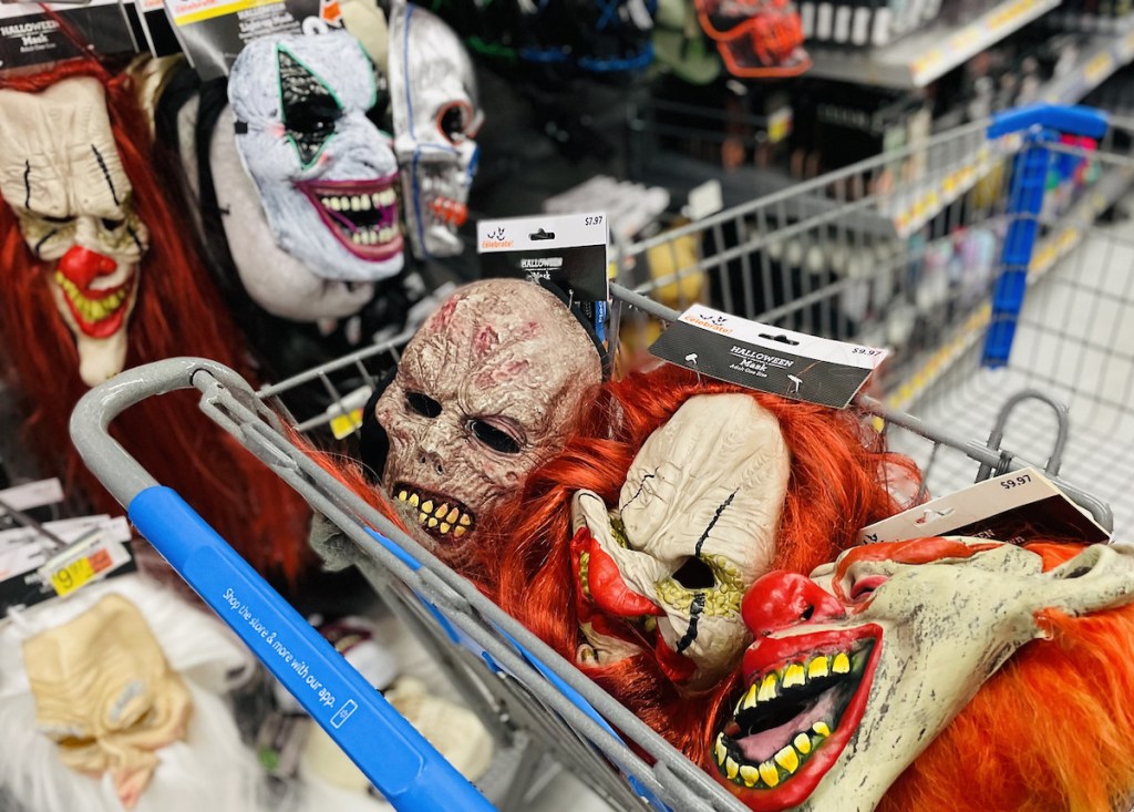 halloween masks in walmart shopping cart