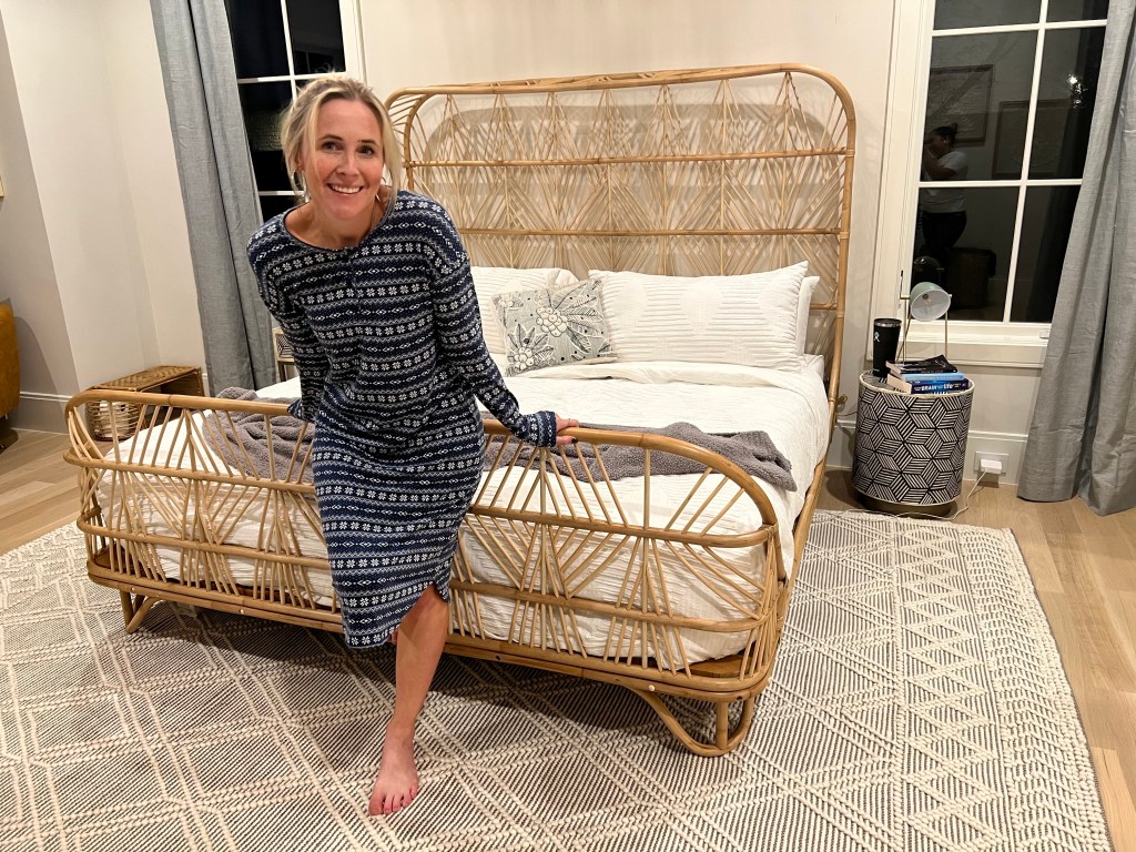 woman wearing 32 degree sleep dress in bedroom