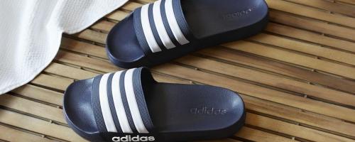 pair of navy shower slides