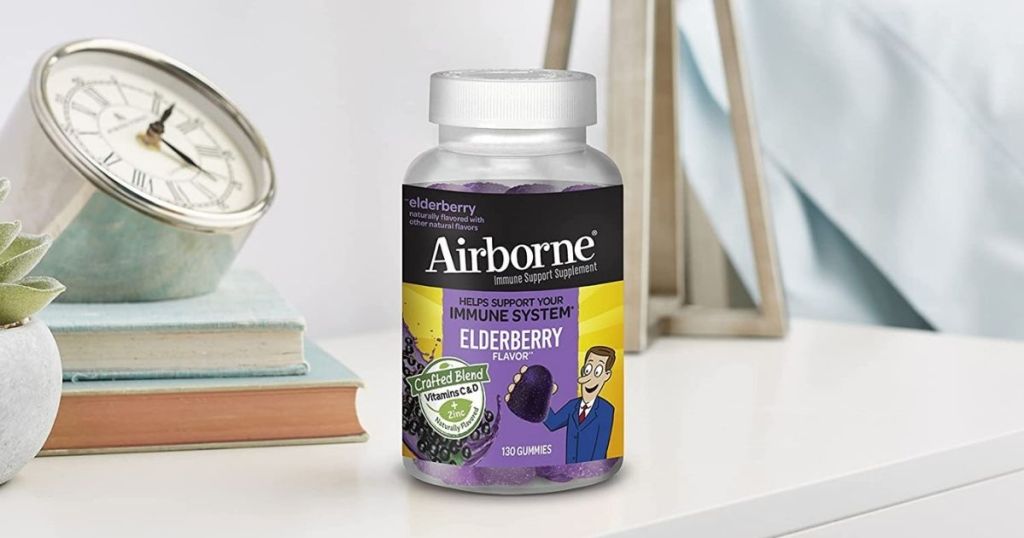 Airborne Elderberry bottle on nightstand