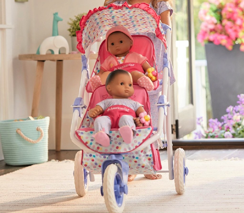 American Girl Pink & Blue Baby Doll Double Stroller