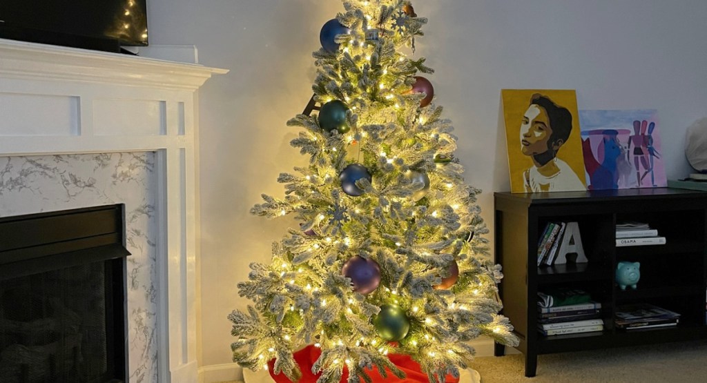 Angela's Half Christmas Tree decorated in her home