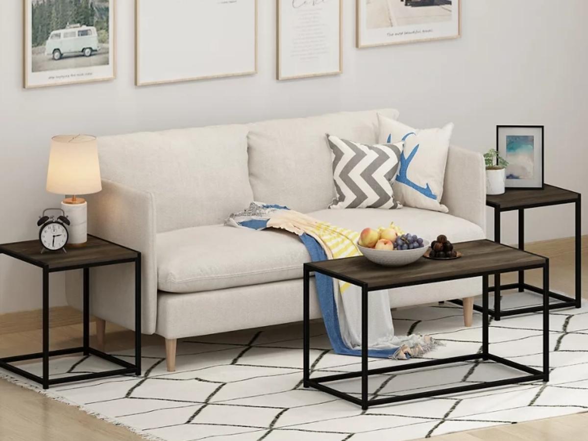 ashley homestore living room with couch, end tables and coffee table