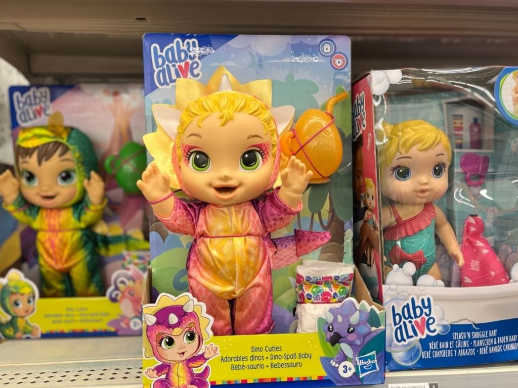baby alive dino cuties dolls on store shelf