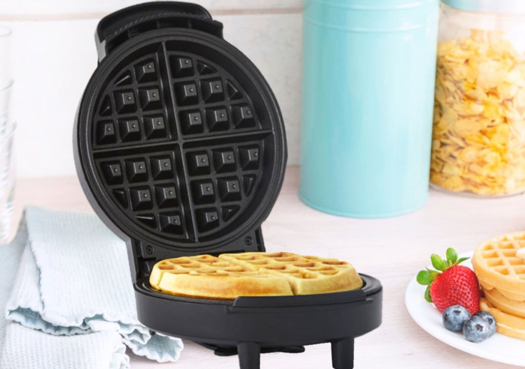 black waffle maker on counter