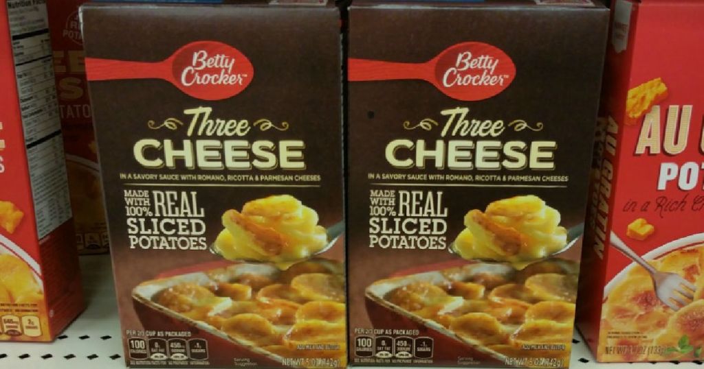 three cheese potatoes on shelf 