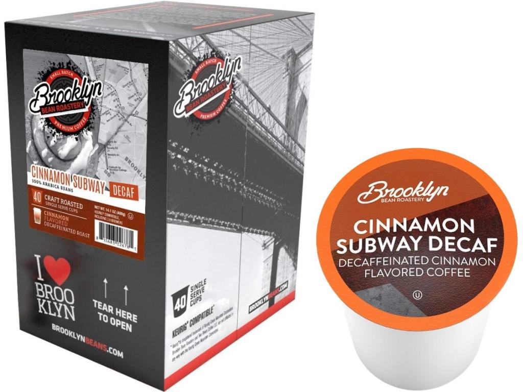 Brooklyn Beans Coffee K Cup 40-Count, Decaf Cinnamon Subway