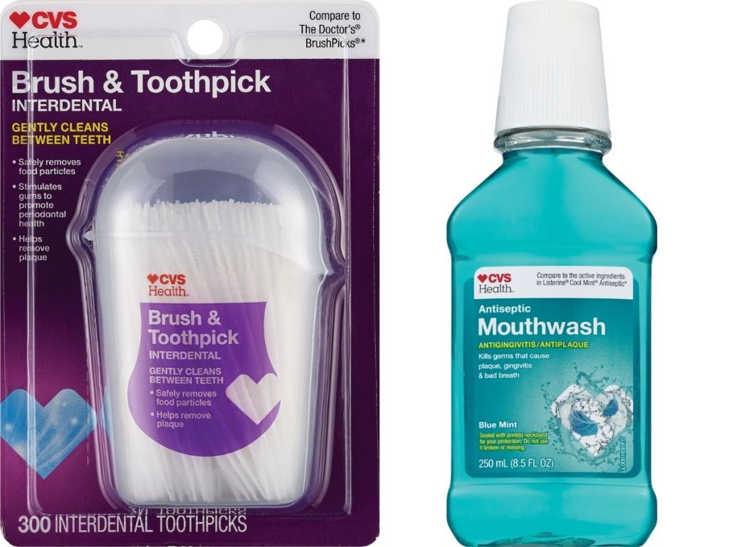 CVS brush and toothpick and mouthwash
