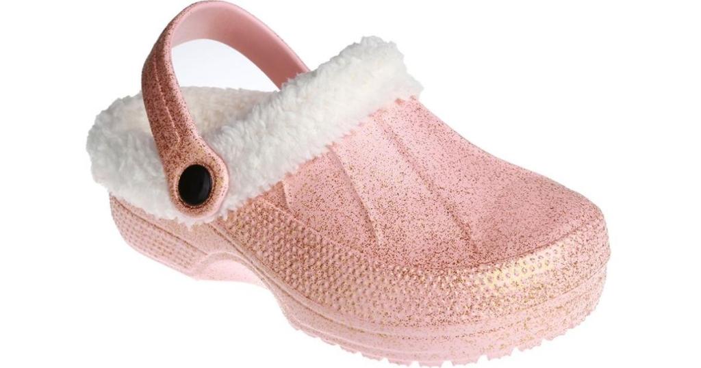 chatties girls rose gold and glitter sherpa lined clogs