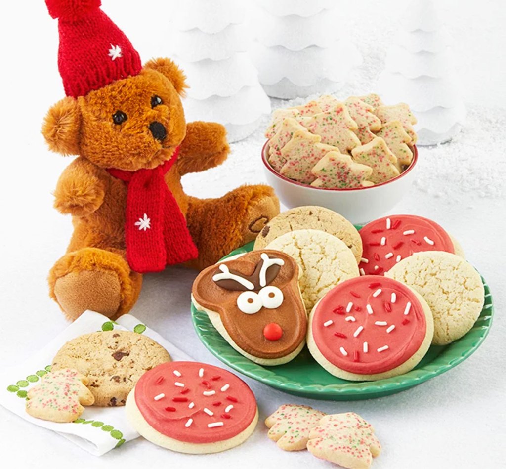 christmas cookies and plush bear