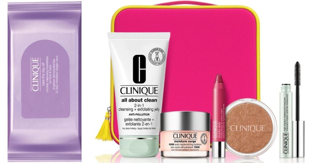 Clinique wipes and beauty set