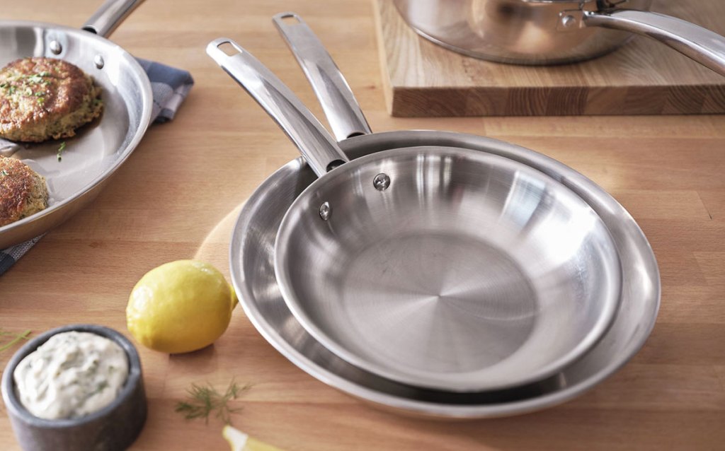 frying pan set on kitchen counter