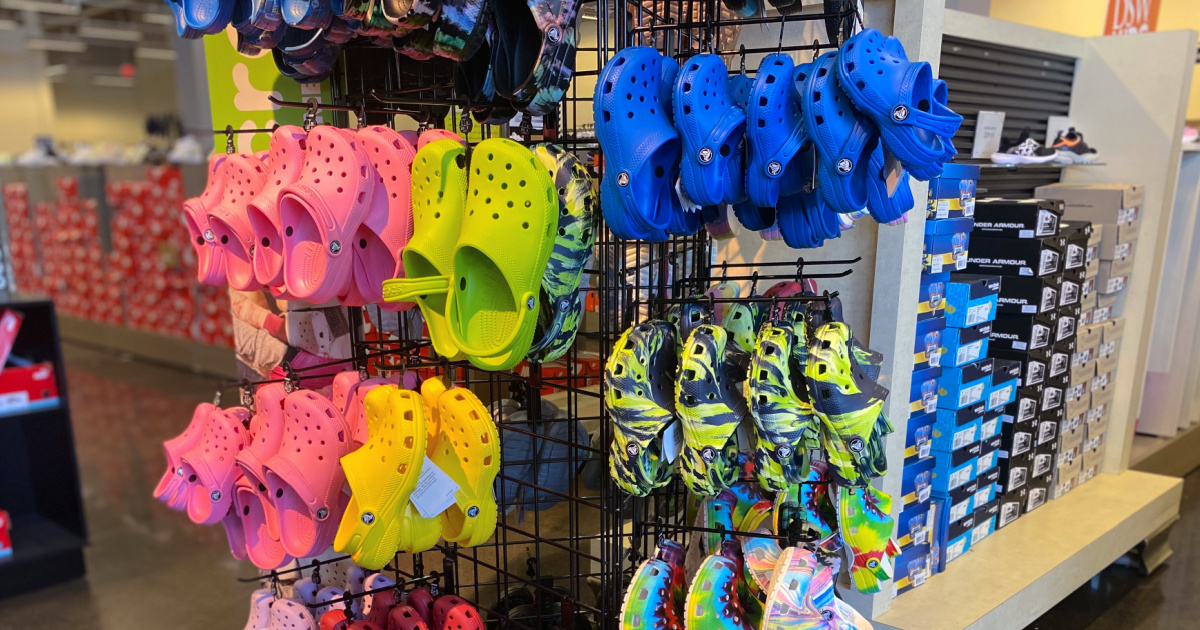 in-store display of Crocs clogs