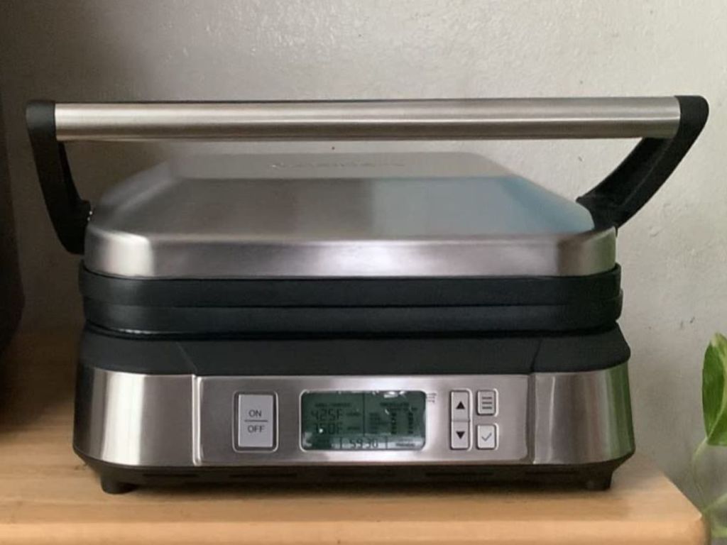 Cuisinart Smokeless Griddle closed on a shelf