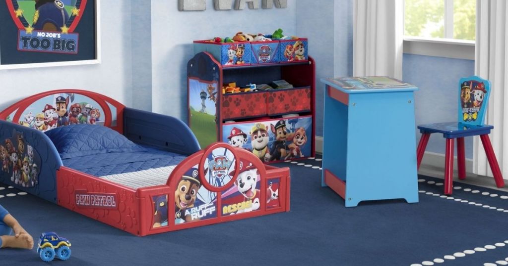 Paw Patrol kids bedroom set with bed, shelf, desk and chair