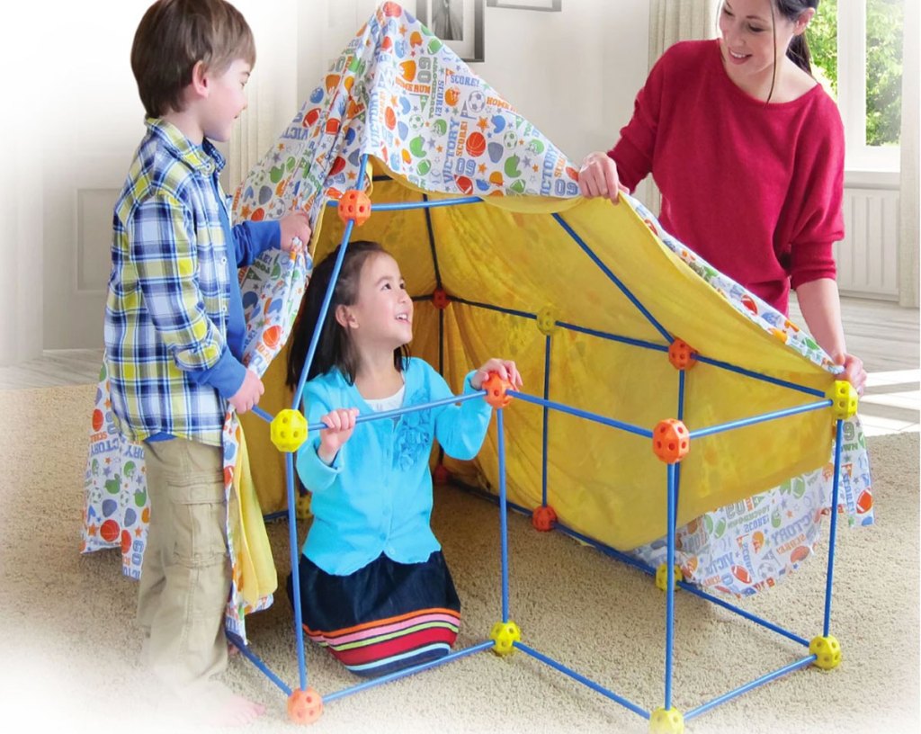 kids and parent building fort