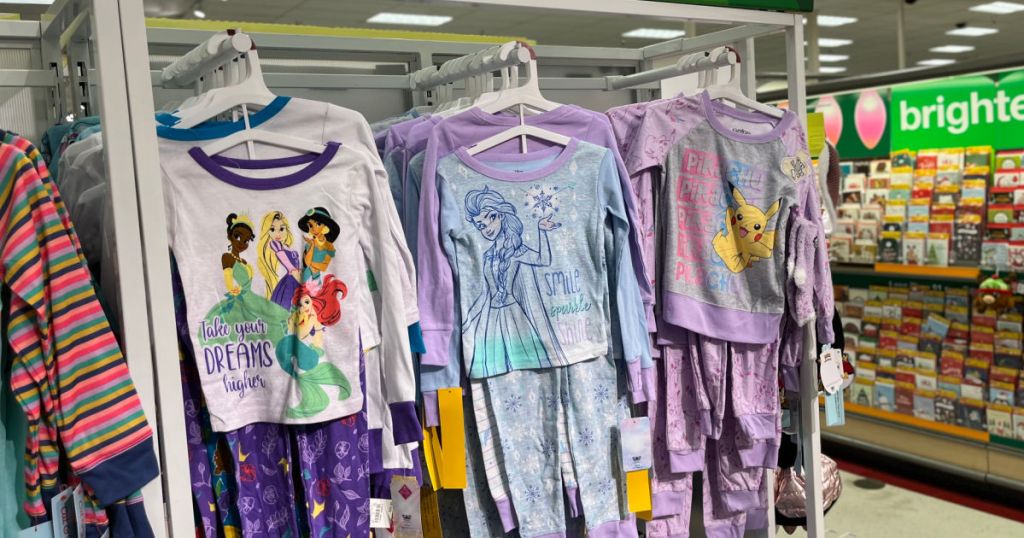 princess pajamas hanging on rack 