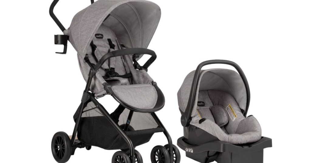 grey stroller and car seat 