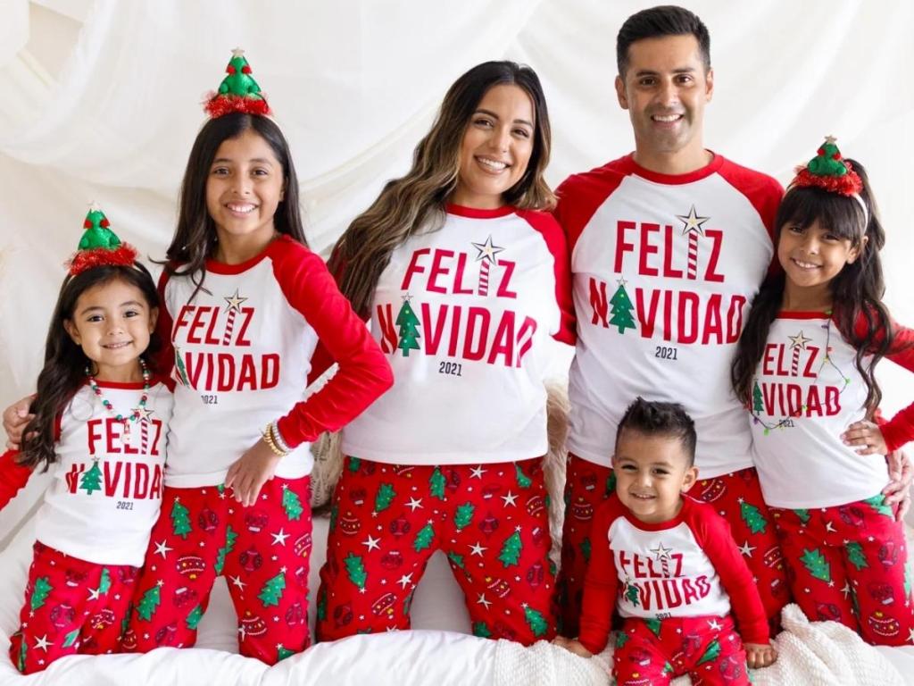 feliz navidad matching family pajama set