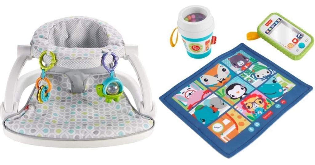 fisher price baby bundle with floor seat, play coffee cup, smart phone and tablet