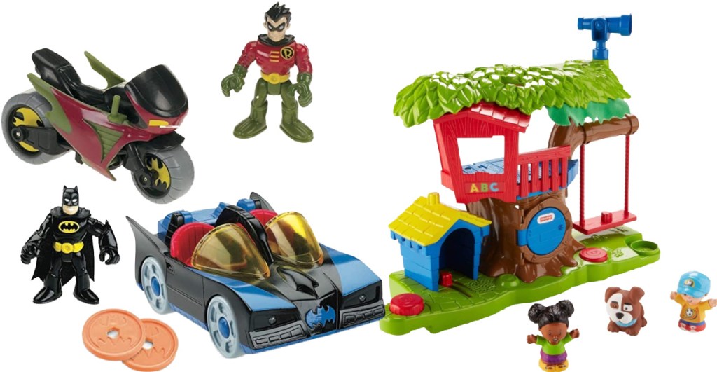 Fisher-Price Imaginext DC Super Friends w/ Batmobile & Cycle and Fisher-Price Little People Swing & Share Treehouse