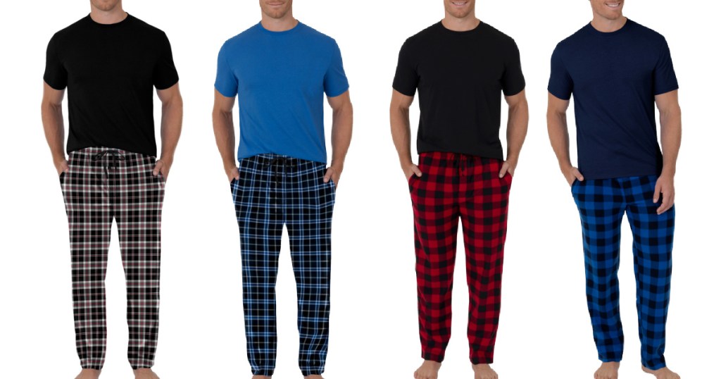 Fruit Of The Loom Men's Short Sleeve Crew Neck Top and Fleece Pajama Pant Set