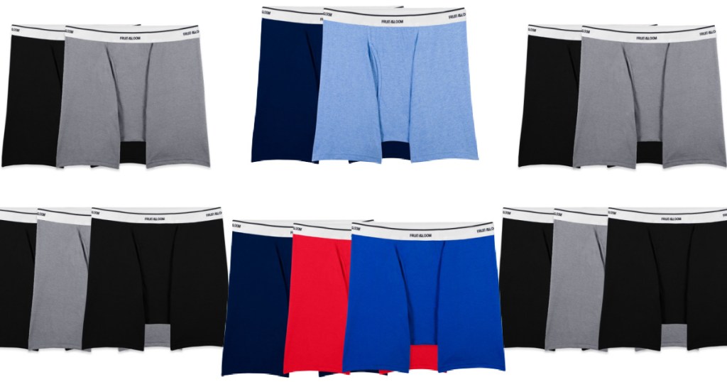 black, gray, red, light and dark blue pairs of boxer briefs