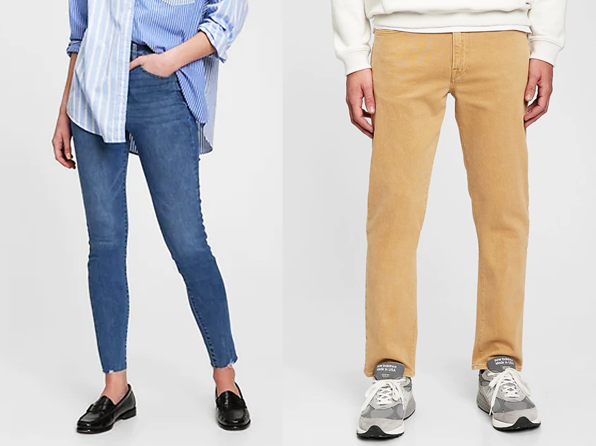 woman and man modeling jeans