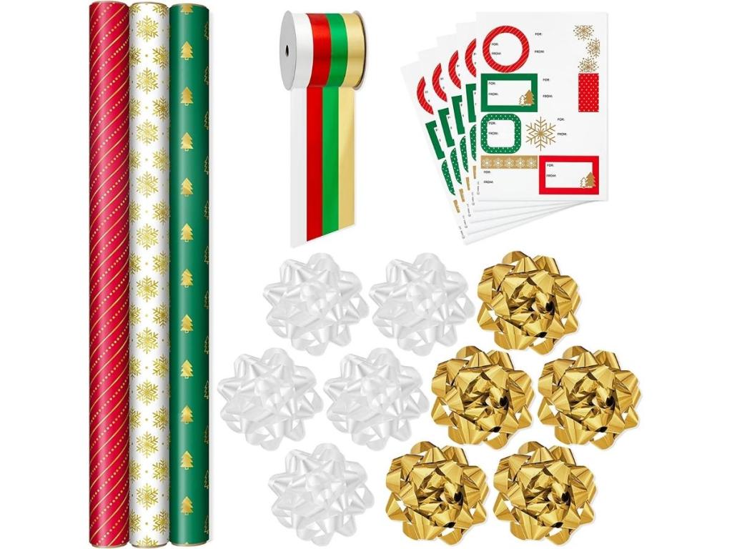 Hallmark Red, Green, and Gold Christmas Wrapping Paper Set